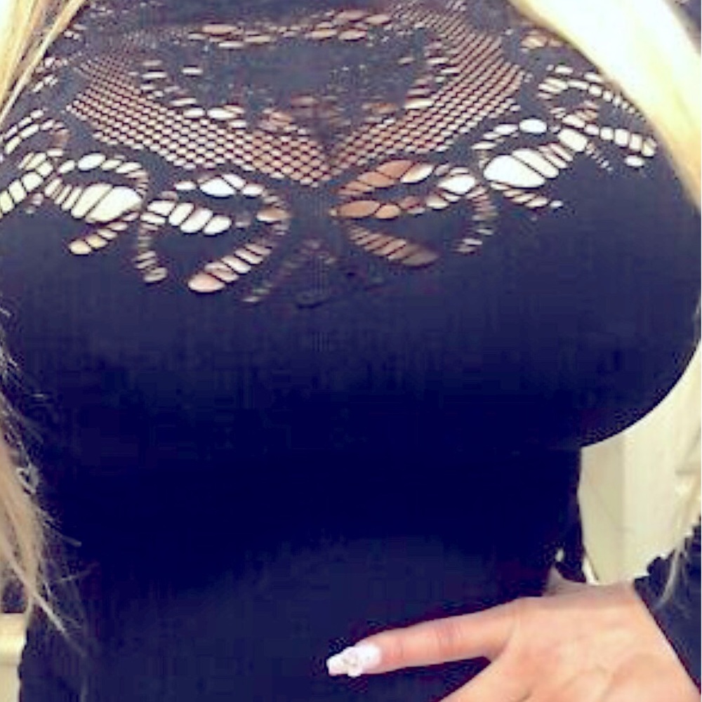 Bebe mock neck lace top